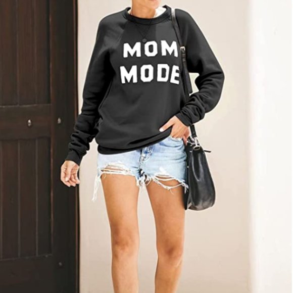 Mom Mode Women's Crewneck Sweatshirt Long Sleeve Raglan Terry Casual - Picture 4 of 6